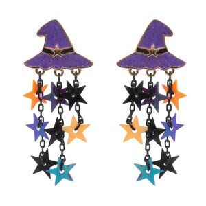 Enamel Witch Hat Star Tassel Earrings